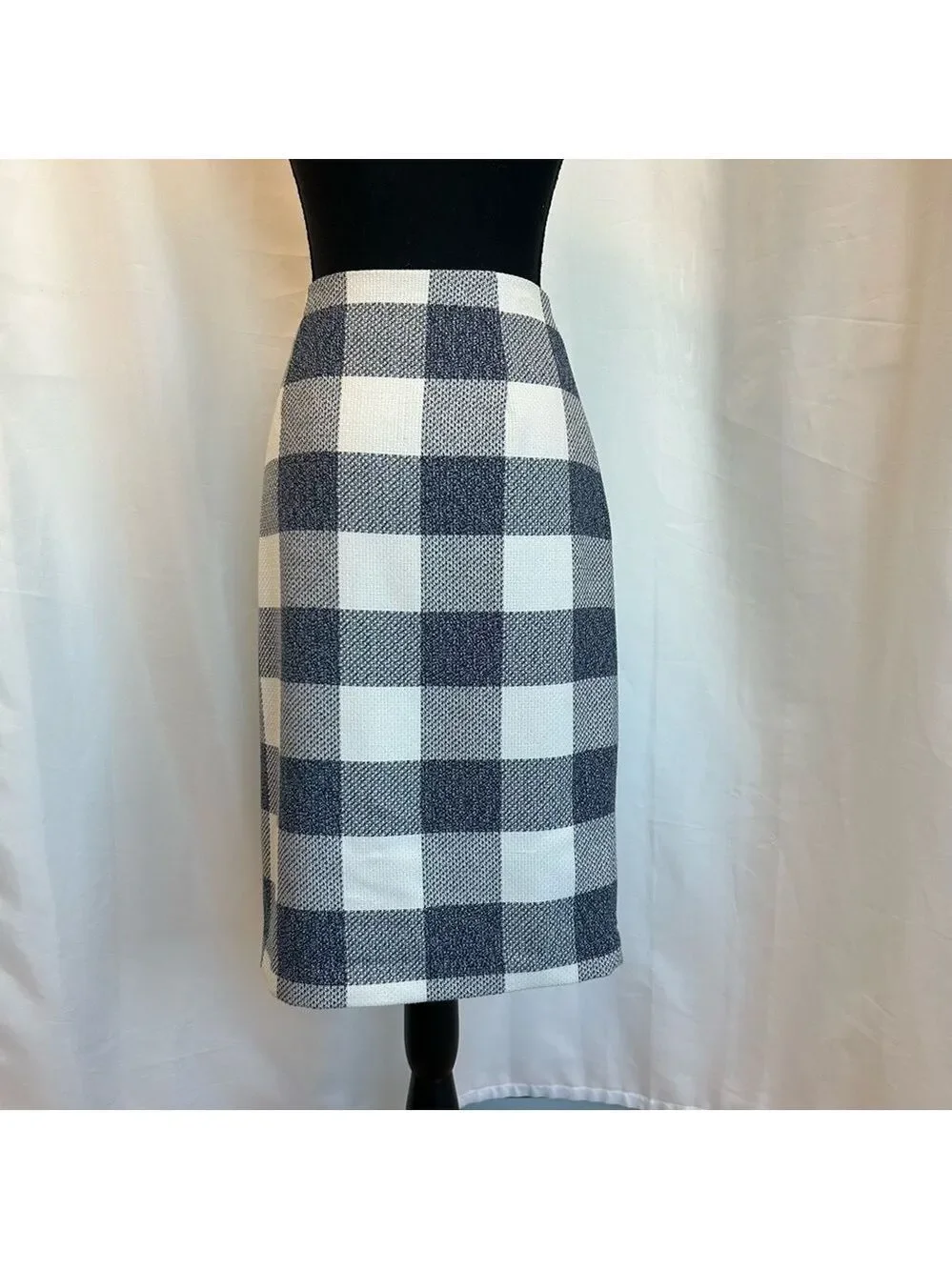 BANANA republic blue white checkered pencil skirt Sz 4